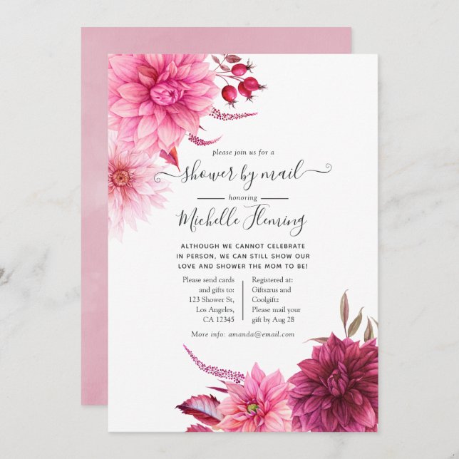 Burgundy and Blush Autumn Fall Baby Shower by Mail Invitation (Front/Back)