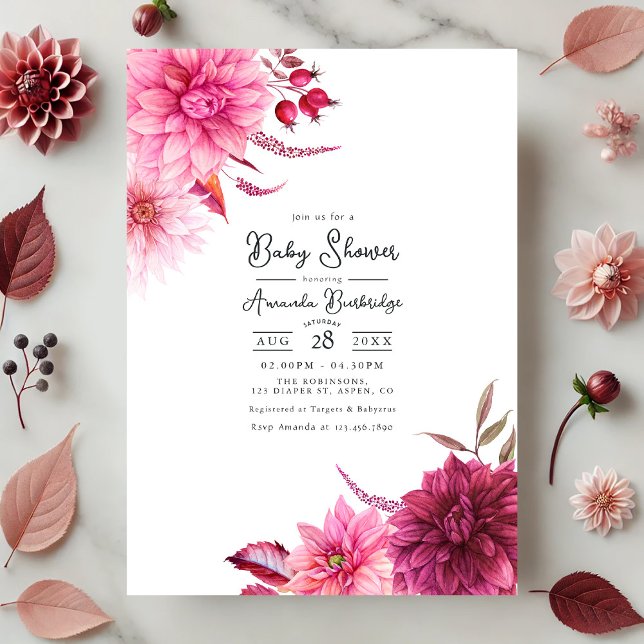 Burgundy and Blush Autumn-Fall Floral Baby Shower Invitation (Burgundy and Blush Autumn-Fall Floral Baby Shower Invitation)