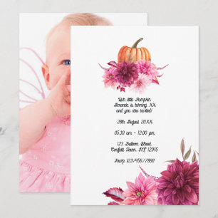 Burgundy and Blush Autumn Fall Pumpkin Birthday Invitation