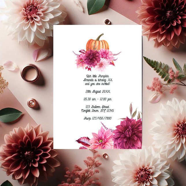 Burgundy and Blush Autumn Fall Pumpkin Birthday Invitation (Burgundy and Blush Autumn Fall Pumpkin Birthday Invitation)