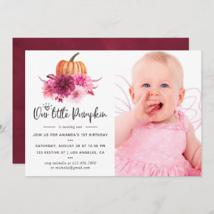 Burgundy and Blush Autumn Fall Pumpkin Birthday Invitation