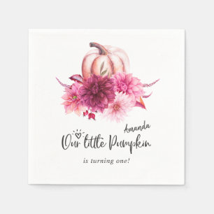 Burgundy and Blush Autumn Fall Pumpkin Birthday Napkin