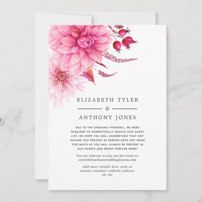 Burgundy and Blush Autumn Fall Reduced Guest List Announcement (Front)