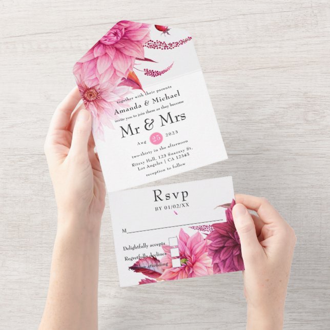 Burgundy and Blush Autumn Fall Wedding All In One Invitation (Tearaway)