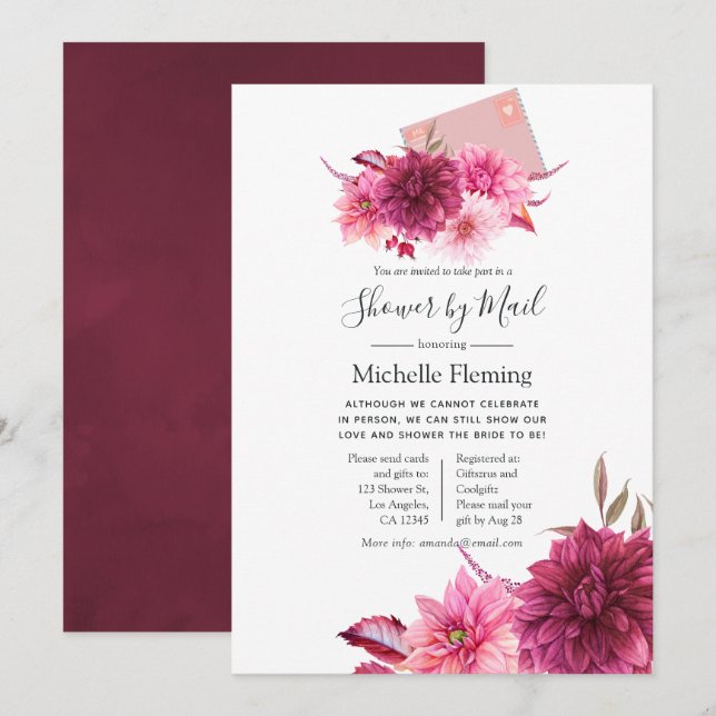 Burgundy and Blush Baby or Bridal Shower by Mail Invitation (Front/Back)
