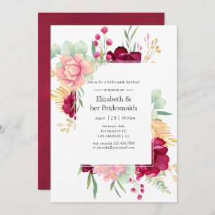 Burgundy and Blush Floral Bridesmaids Luncheon Invitation