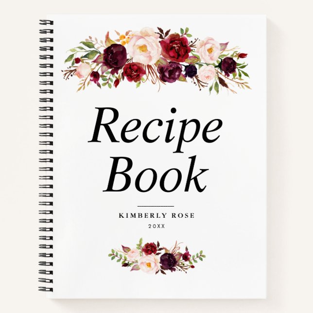 burgundy and blush floral frame Recipe Book (Front)
