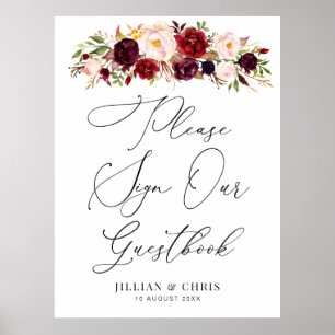 burgundy and blush floral guestbook sign