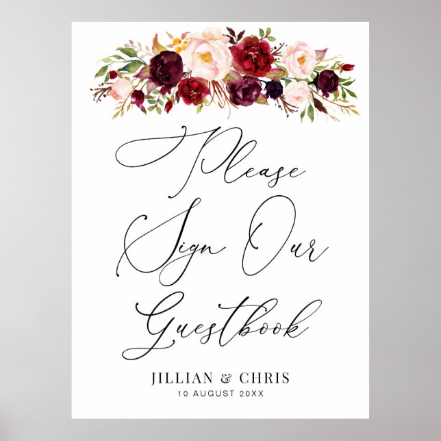 burgundy and blush floral guestbook sign (Front)