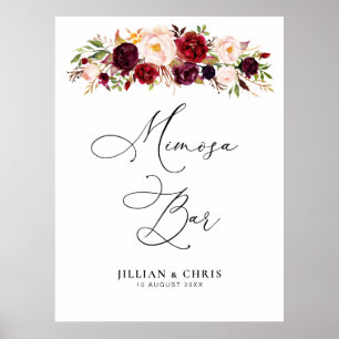 burgundy and blush floral mimosa bar sign