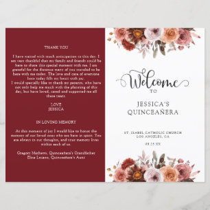 Burgundy and Blush  Floral Quinceanera Program