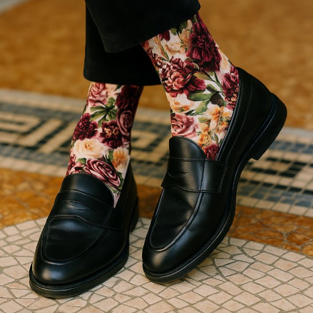 Burgundy and Blush Floral Socks (Creator Uploaded)
