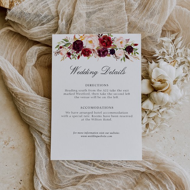 burgundy and blush floral wedding details card (Creator Uploaded)