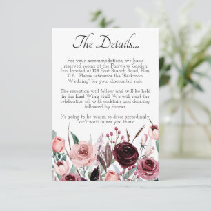 Burgundy and Blush Floral Wedding Details Card