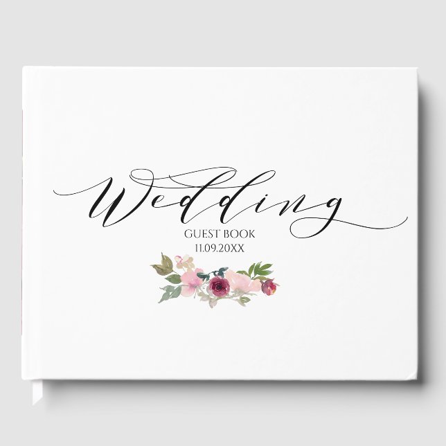 Burgundy and Blush floral Wedding Guest Book (Front)