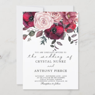 burgundy and blush floral wedding invitation