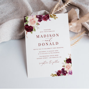 burgundy and blush floral wedding invitation