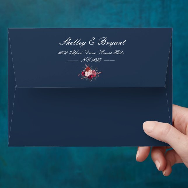 Burgundy and blush floral wedding invitation envelope (Hand)
