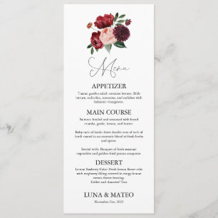 Burgundy and Blush Floral Wedding Menu