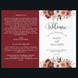 Burgundy and Blush Floral Wedding Program<br><div class="desc">This elegant wedding program features gorgeous floral border on the top and on the back, with delicate flowers in a combination of blush, dusty rose, burgundy Marsala, and peach tones. Use of modern calligraphy details. Two sides in contrasting burgundy Marsala background colour. Personalise the program in both sides. NOTE: this...</div>