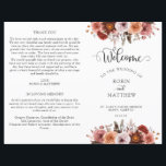 Burgundy and Blush Floral Wedding Program<br><div class="desc">This elegant wedding program features gorgeous floral border on the top and on the back, with delicate flowers in a combination of blush, dusty rose, burgundy Marsala, and peach tones. Use of modern calligraphy details. Personalise the program in both sides. NOTE: this program will arrive flat and requires folding down...</div>