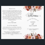 Burgundy and Blush Floral Wedding Program<br><div class="desc">This elegant wedding program features gorgeous floral border on the top and on the back, with delicate flowers in a combination of blush, dusty rose, burgundy Marsala, and peach tones. Use of modern calligraphy details. Personalise the program in both sides. NOTE: this program will arrive flat and requires folding down...</div>