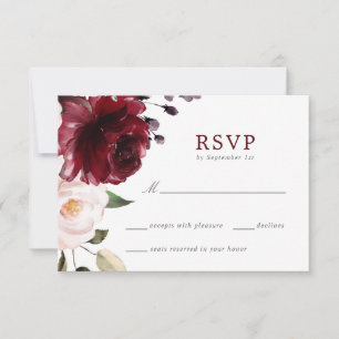Burgundy and Blush Floral Wedding Response Card