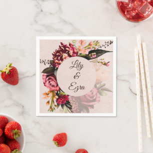 Burgundy and Blush Florals Custom Fall Wedding Napkin