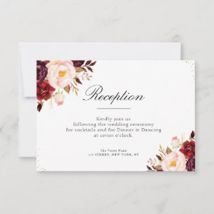 burgundy and blush flowers wedding reception card