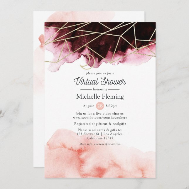 Burgundy and Blush Geometric Virtual Bridal Shower Invitation (Front/Back)