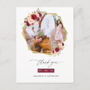 Burgundy and Blush Geometric Wedding Thank You Postcard