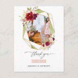 Burgundy and Blush Geometric Wedding Thank You Postcard
