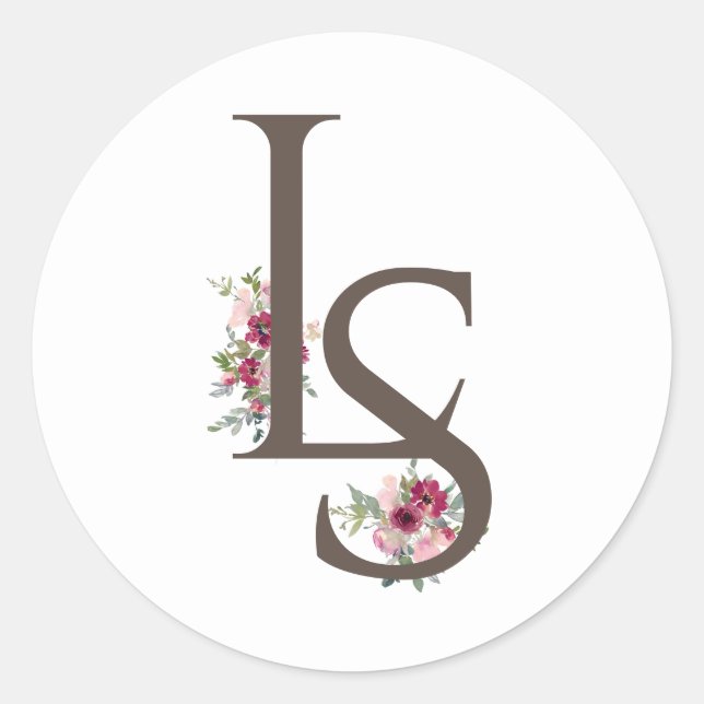 Burgundy and blush Monogrammed wedding Classic Rou Round Sticker (Front)