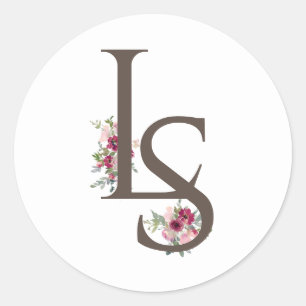 Burgundy and blush Monogrammed wedding Classic Rou Round Sticker