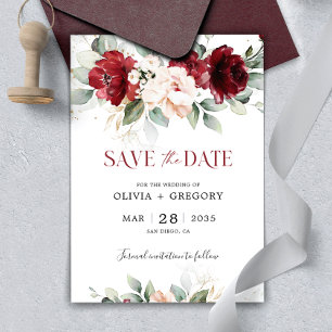 Burgundy and Blush Pink Floral Save The Date