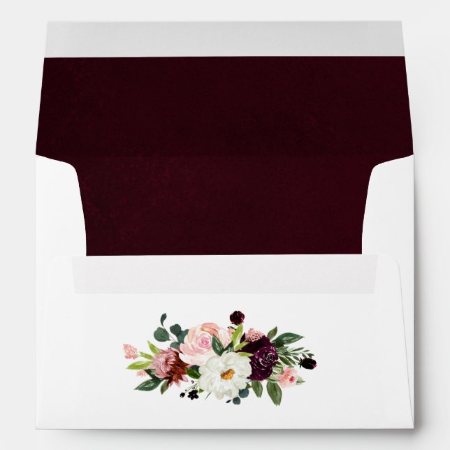 Burgundy and Blush Pink Floral Wedding Envelope (Back (Bottom))