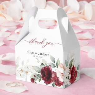 Burgundy and Blush Pink Floral Wedding Favour Box