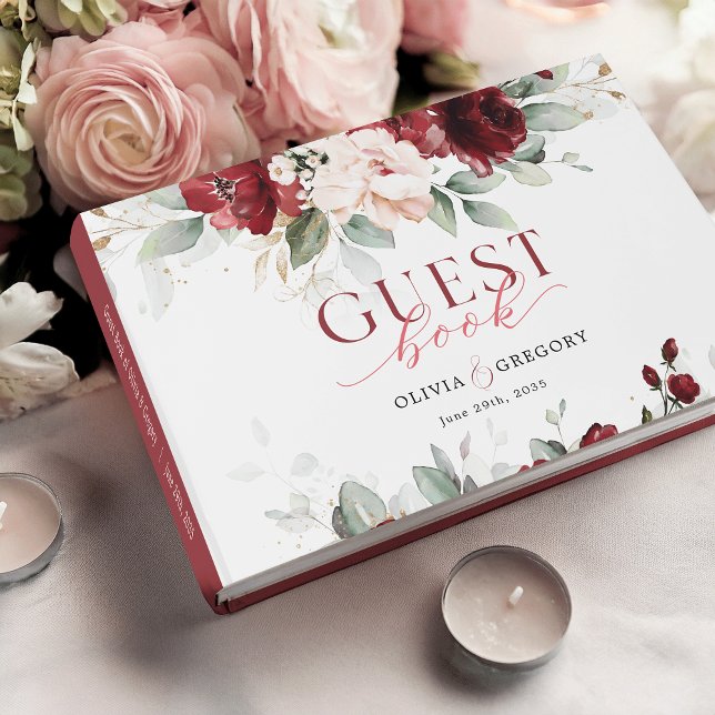 Burgundy and Blush Pink Floral Wedding Guest Book (Creator Uploaded)