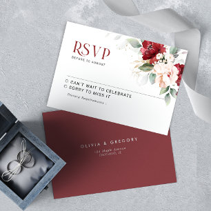 Burgundy and Blush Pink Floral Wedding RSVP Card