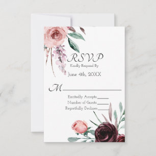 Burgundy and Blush Pink Floral Wedding RSVP Card