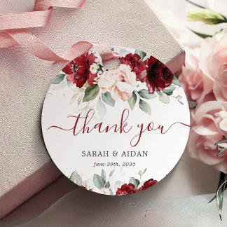 Burgundy and Blush Pink Floral Wedding Thank you Favour Tags