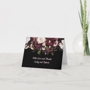 Burgundy and Blush Pink Florals on Black Thank You Card