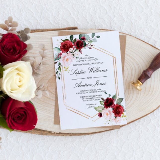 Burgundy and Blush Pink Rose Wedding Invitation (Creator Uploaded)