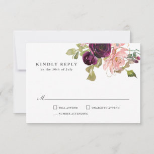 Burgundy and Blush Pink Wedding RSVP Card