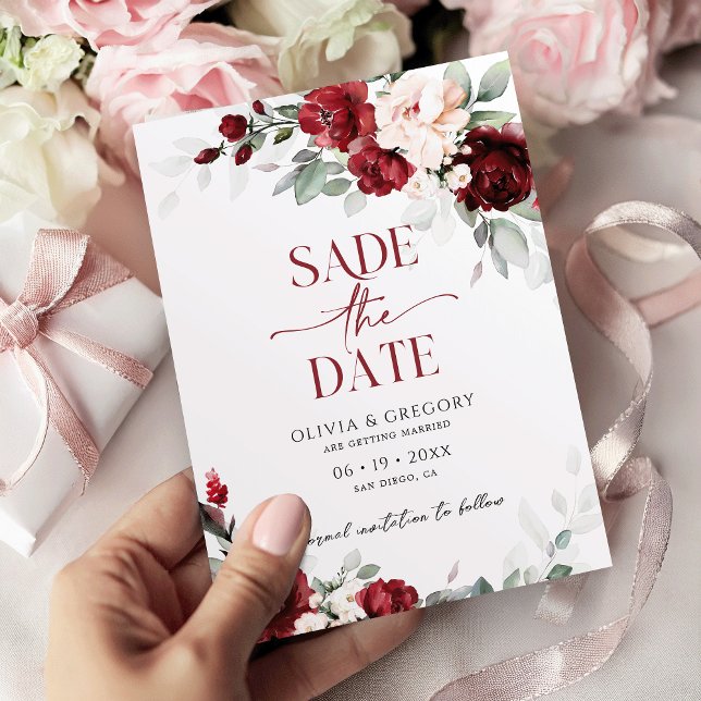 Burgundy and Blush Pink Wedding Save the Date Invitation (Creator Uploaded)