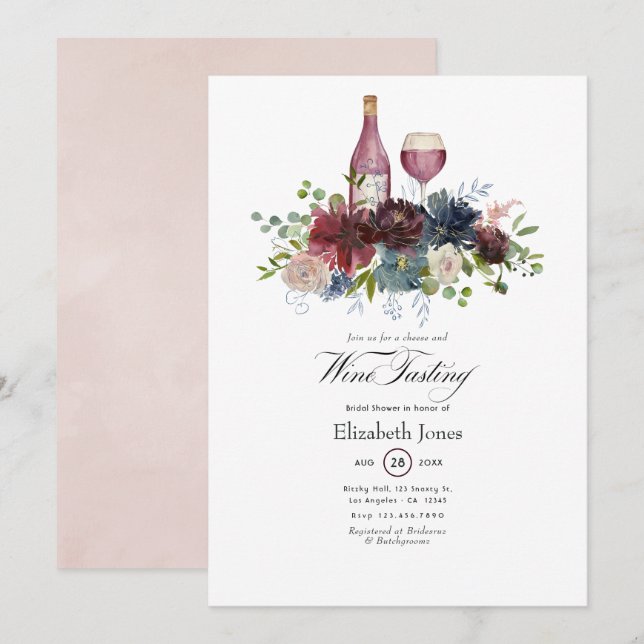 Burgundy and Blush Pink Wine Tasting Invitation (Front/Back)