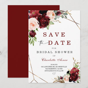 Burgundy and Blush Save the Date for Bridal Shower Invitation