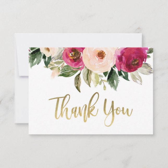 Burgundy and blush thank you card, floral card (Front)