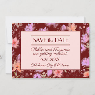 Burgundy and Blush Vintage Floral Save the Date  Invitation