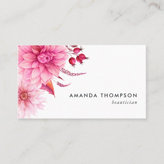 Burgundy and Blush Watercolor Floral Business Card (Front)
